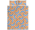 Retro Blue Banana Pattern Print Quilt Bed Set