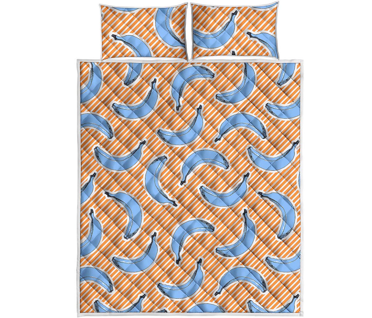 Retro Blue Banana Pattern Print Quilt Bed Set