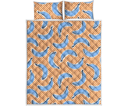 Retro Blue Banana Pattern Print Quilt Bed Set