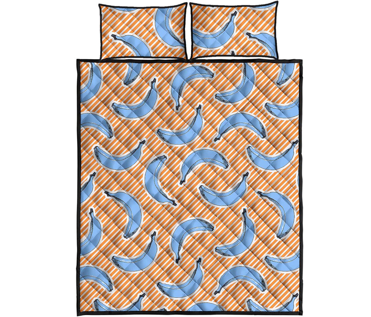 Retro Blue Banana Pattern Print Quilt Bed Set