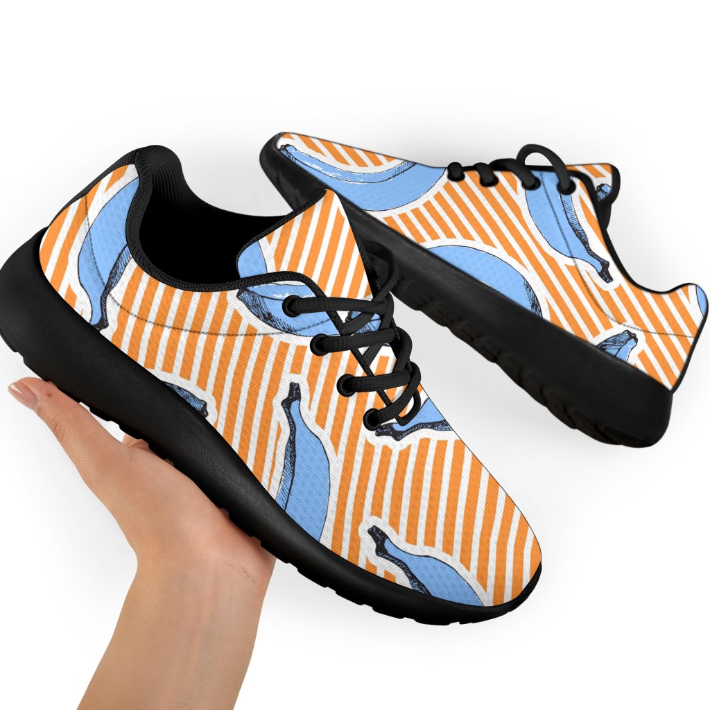 Retro Blue Banana Pattern Print Sport Shoes GearFrost