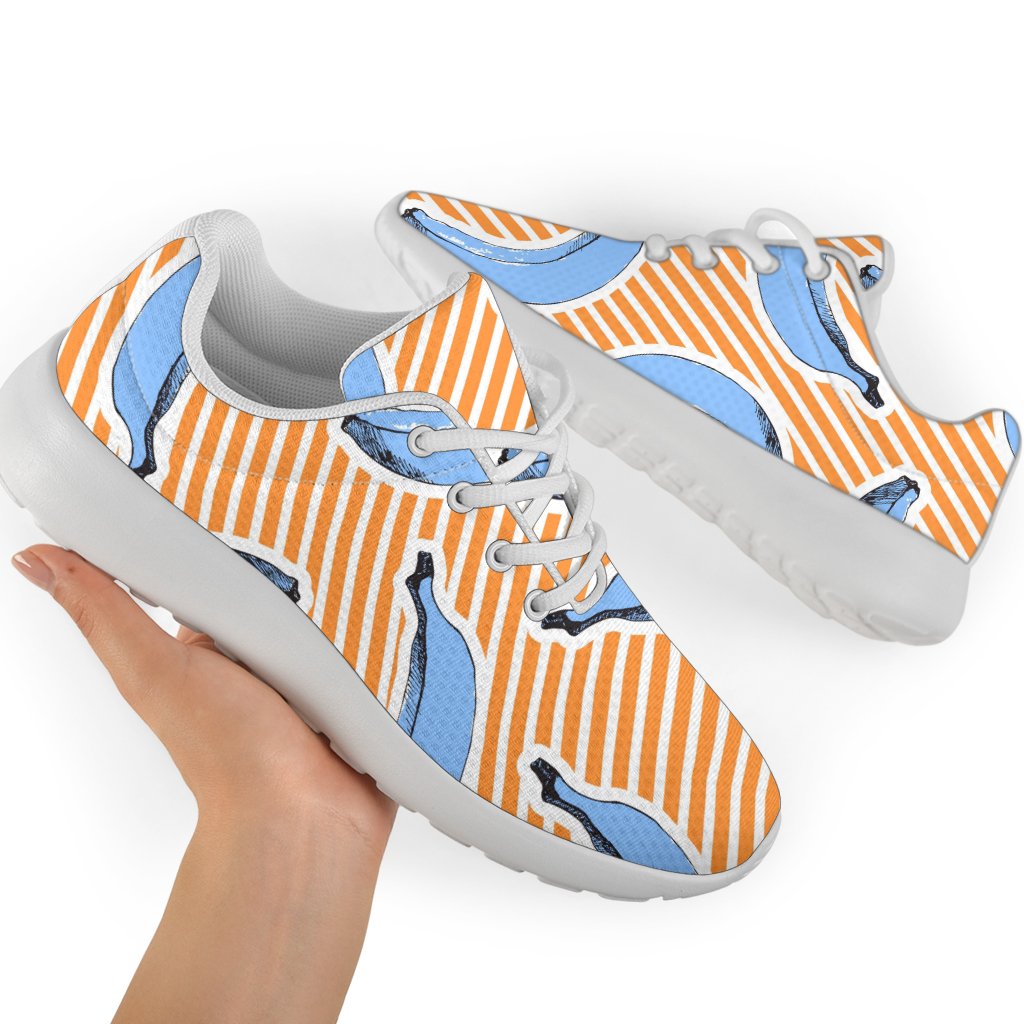 Retro Blue Banana Pattern Print Sport Shoes GearFrost