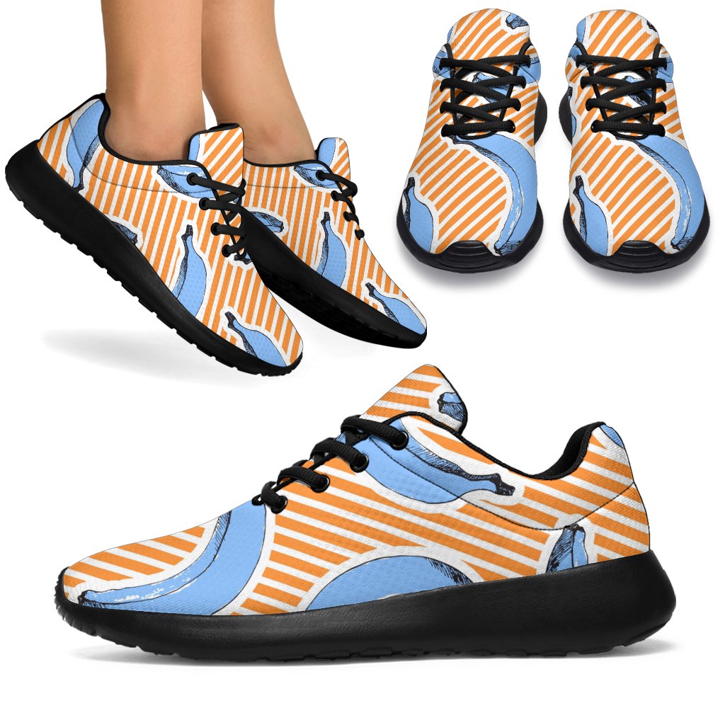 Retro Blue Banana Pattern Print Sport Shoes GearFrost