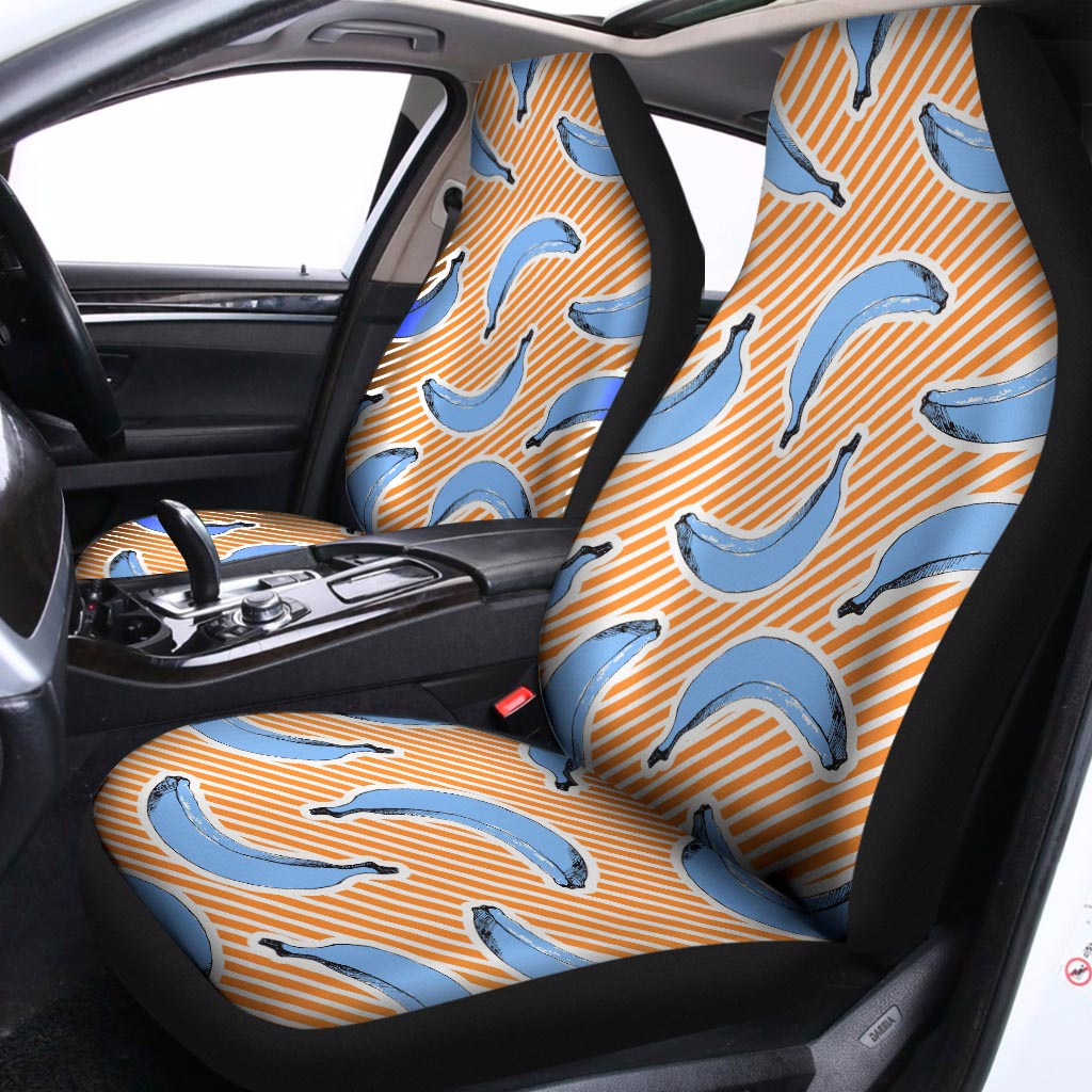 Retro Blue Banana Pattern Print Universal Fit Car Seat Covers