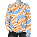 Retro Blue Banana Pattern Print Women's Crewneck Sweatshirt GearFrost