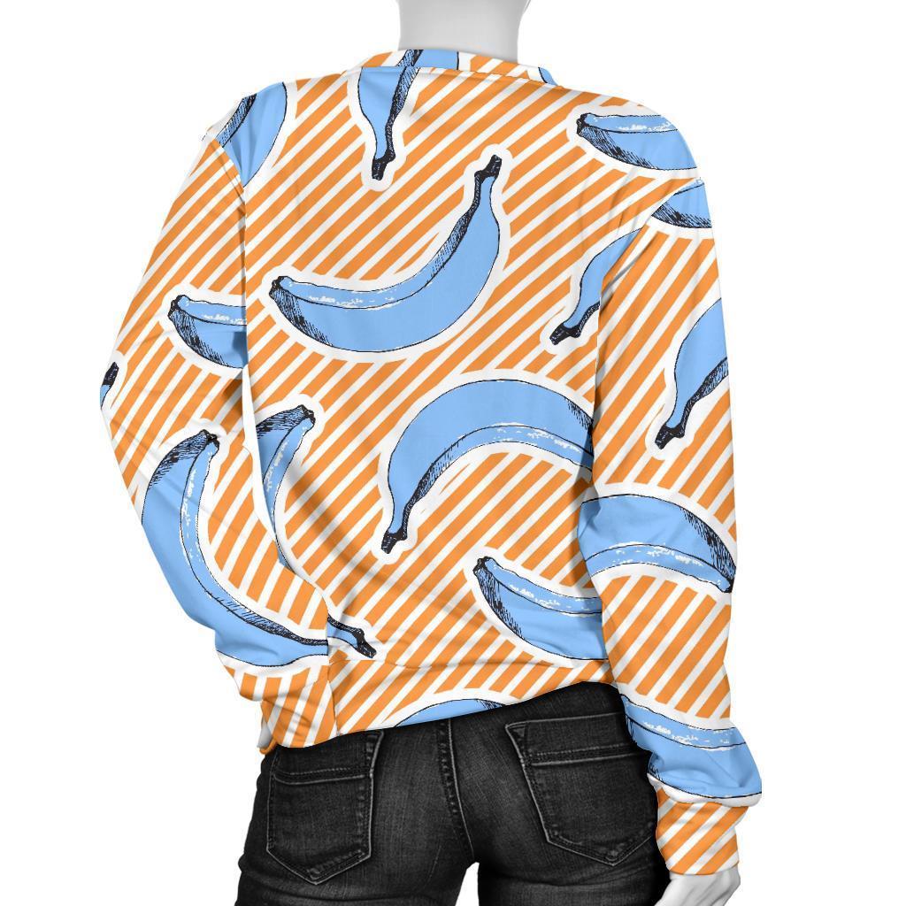 Retro Blue Banana Pattern Print Women's Crewneck Sweatshirt GearFrost