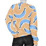 Retro Blue Banana Pattern Print Women's Crewneck Sweatshirt GearFrost