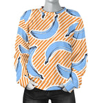 Retro Blue Banana Pattern Print Women's Crewneck Sweatshirt GearFrost