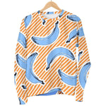 Retro Blue Banana Pattern Print Women's Crewneck Sweatshirt GearFrost