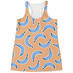 Retro Blue Banana Pattern Print Women's Racerback Tank Top