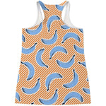 Retro Blue Banana Pattern Print Women's Racerback Tank Top