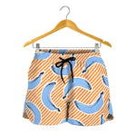 Retro Blue Banana Pattern Print Women's Shorts