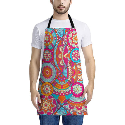 Retro Bohemian Mandala Pattern Print Apron