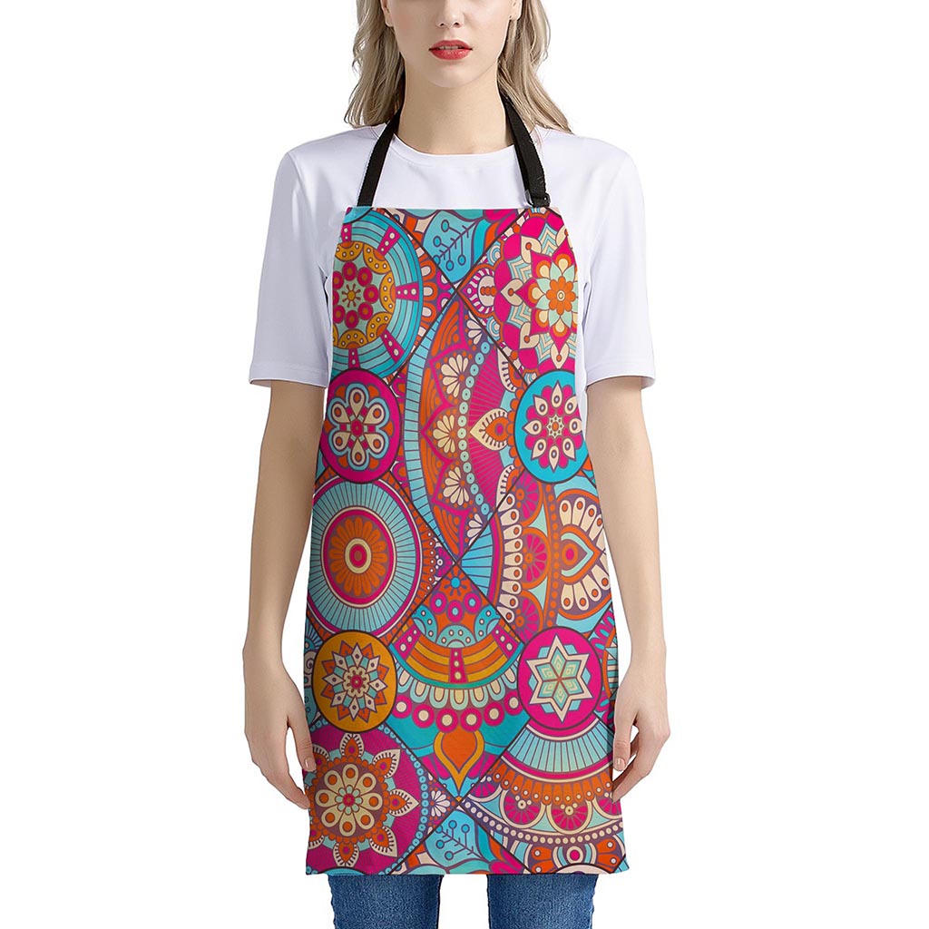 Retro Bohemian Mandala Pattern Print Apron