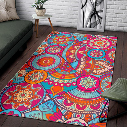 Retro Bohemian Mandala Pattern Print Area Rug GearFrost