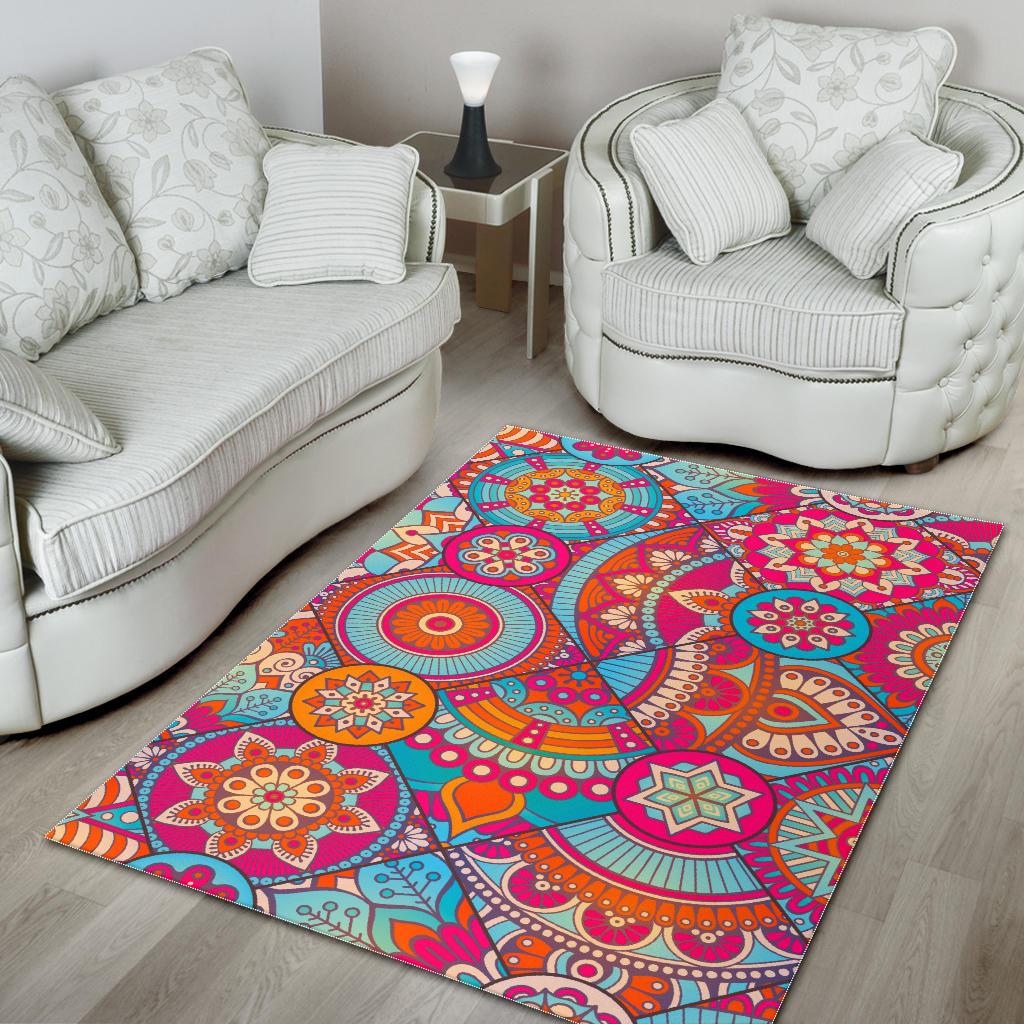 Retro Bohemian Mandala Pattern Print Area Rug GearFrost