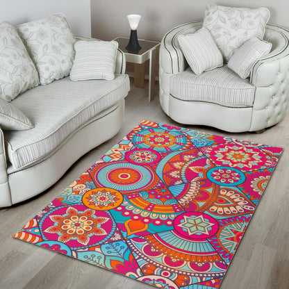 Retro Bohemian Mandala Pattern Print Area Rug GearFrost