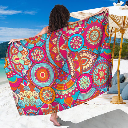Retro Bohemian Mandala Pattern Print Beach Sarong Wrap