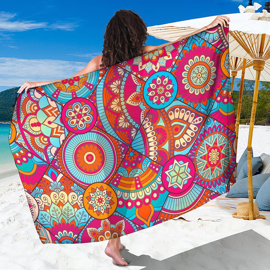 Retro Bohemian Mandala Pattern Print Beach Sarong Wrap