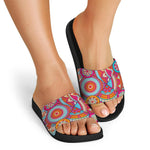 Retro Bohemian Mandala Pattern Print Black Slide Sandals