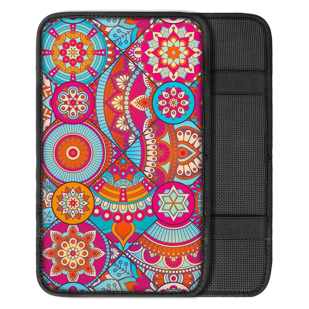 Retro Bohemian Mandala Pattern Print Car Center Console Cover