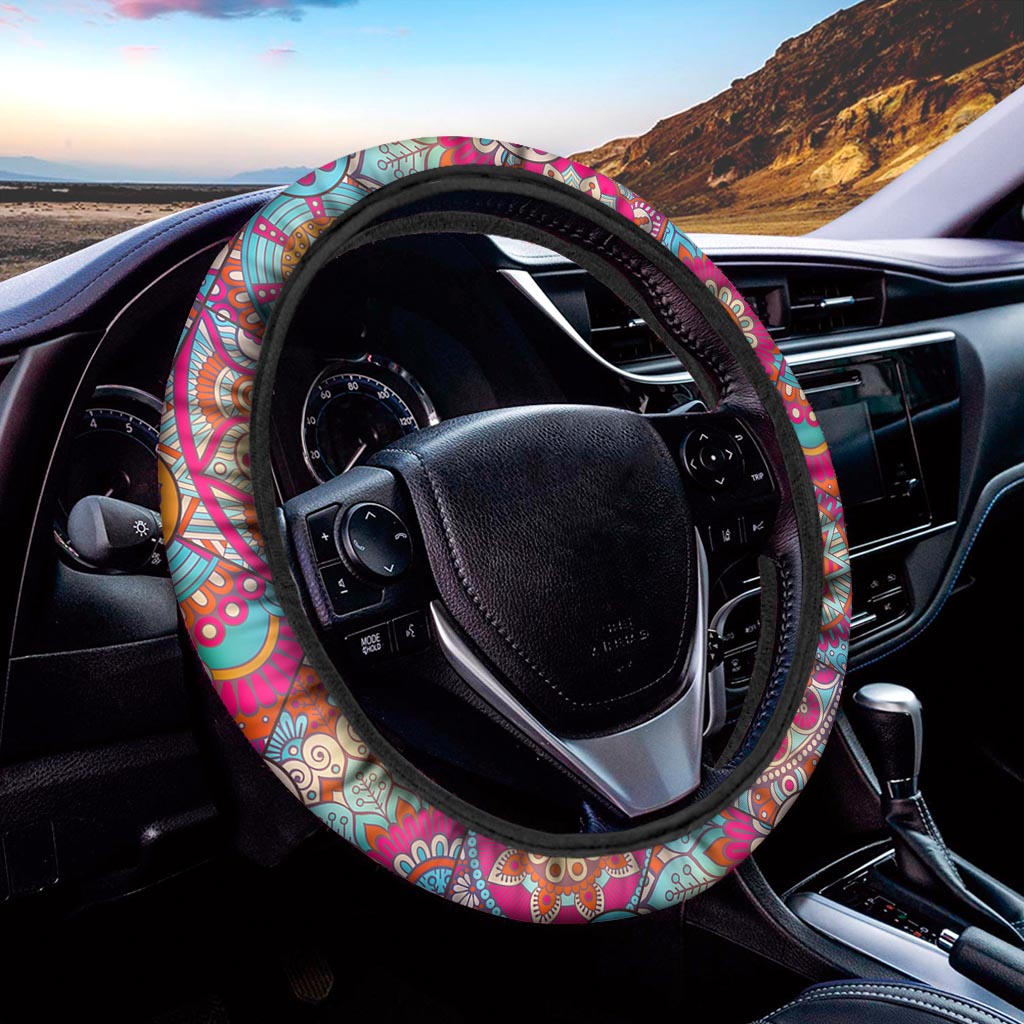 Retro Bohemian Mandala Pattern Print Car Steering Wheel Cover