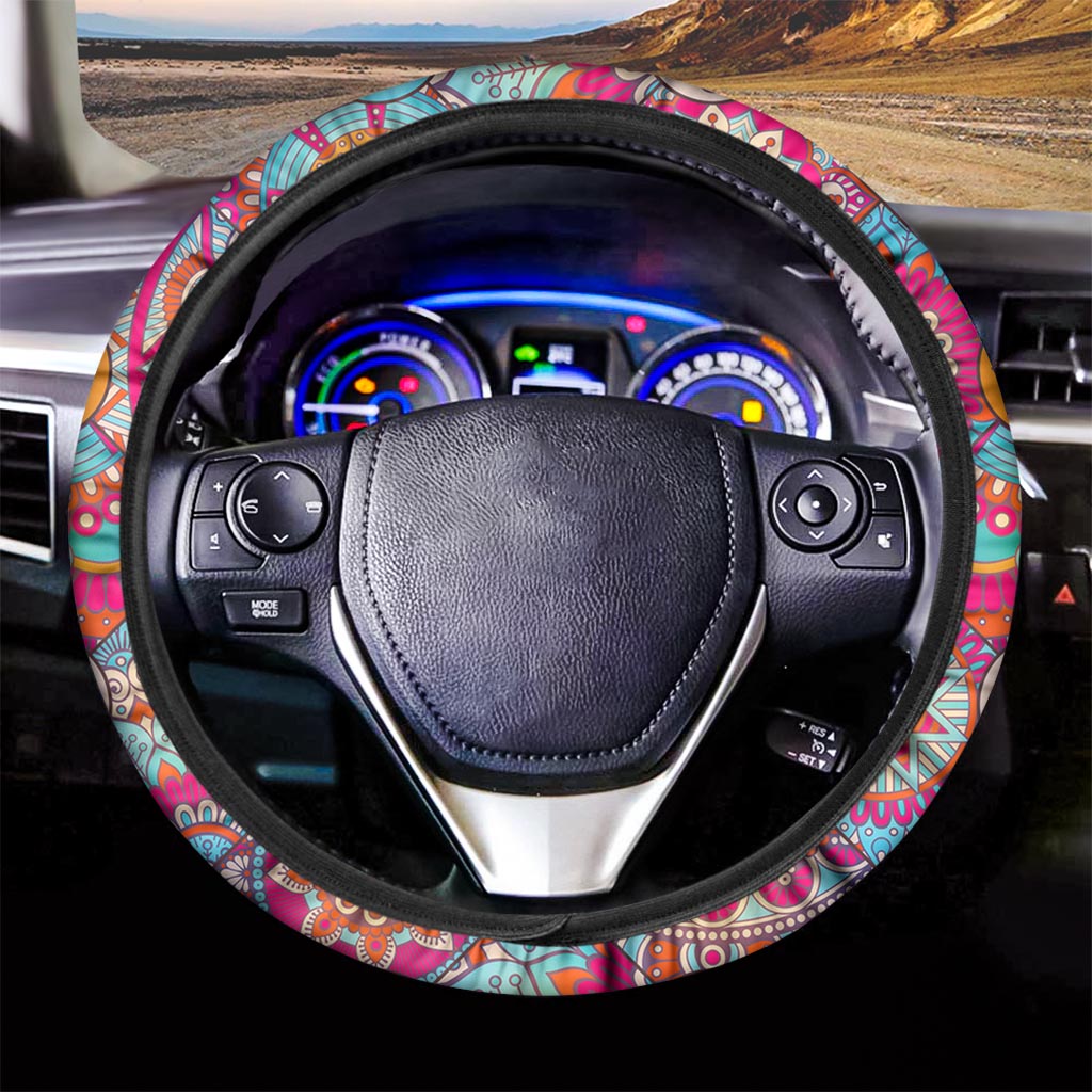 Retro Bohemian Mandala Pattern Print Car Steering Wheel Cover