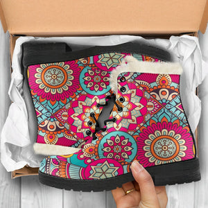 Retro Bohemian Mandala Pattern Print Comfy Boots GearFrost