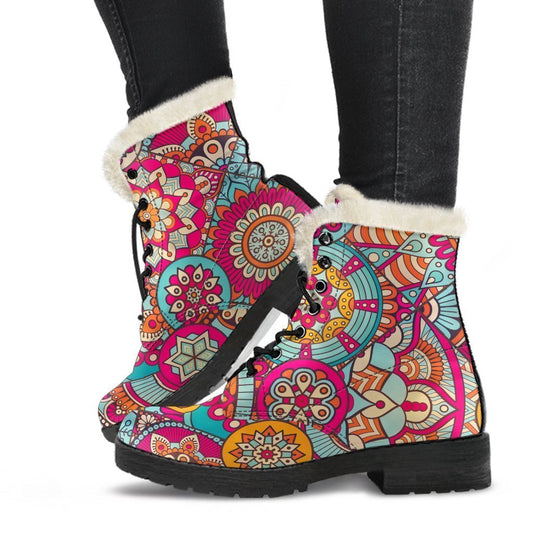 Retro Bohemian Mandala Pattern Print Comfy Boots GearFrost