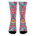 Retro Bohemian Mandala Pattern Print Crew Socks