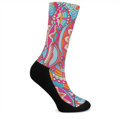 Retro Bohemian Mandala Pattern Print Crew Socks