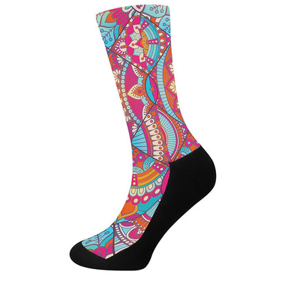 Retro Bohemian Mandala Pattern Print Crew Socks