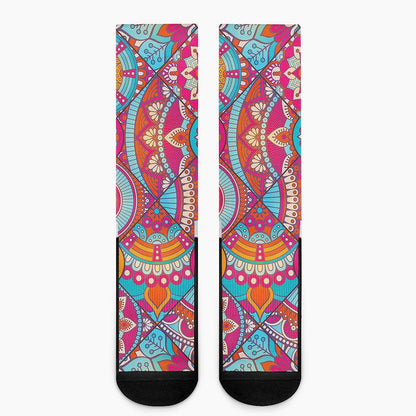 Retro Bohemian Mandala Pattern Print Crew Socks