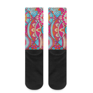 Retro Bohemian Mandala Pattern Print Crew Socks