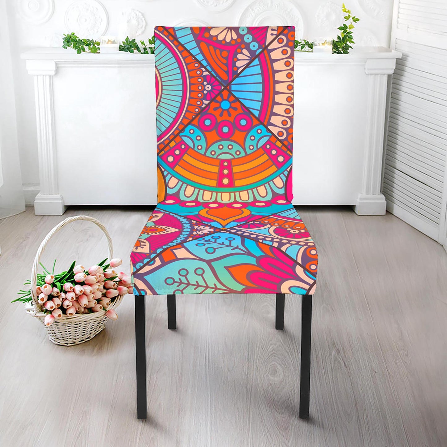 Retro Bohemian Mandala Pattern Print Dining Chair Slipcover