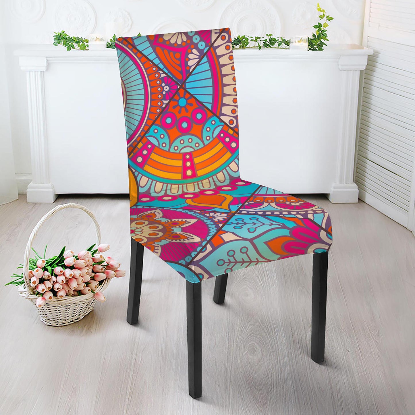 Retro Bohemian Mandala Pattern Print Dining Chair Slipcover