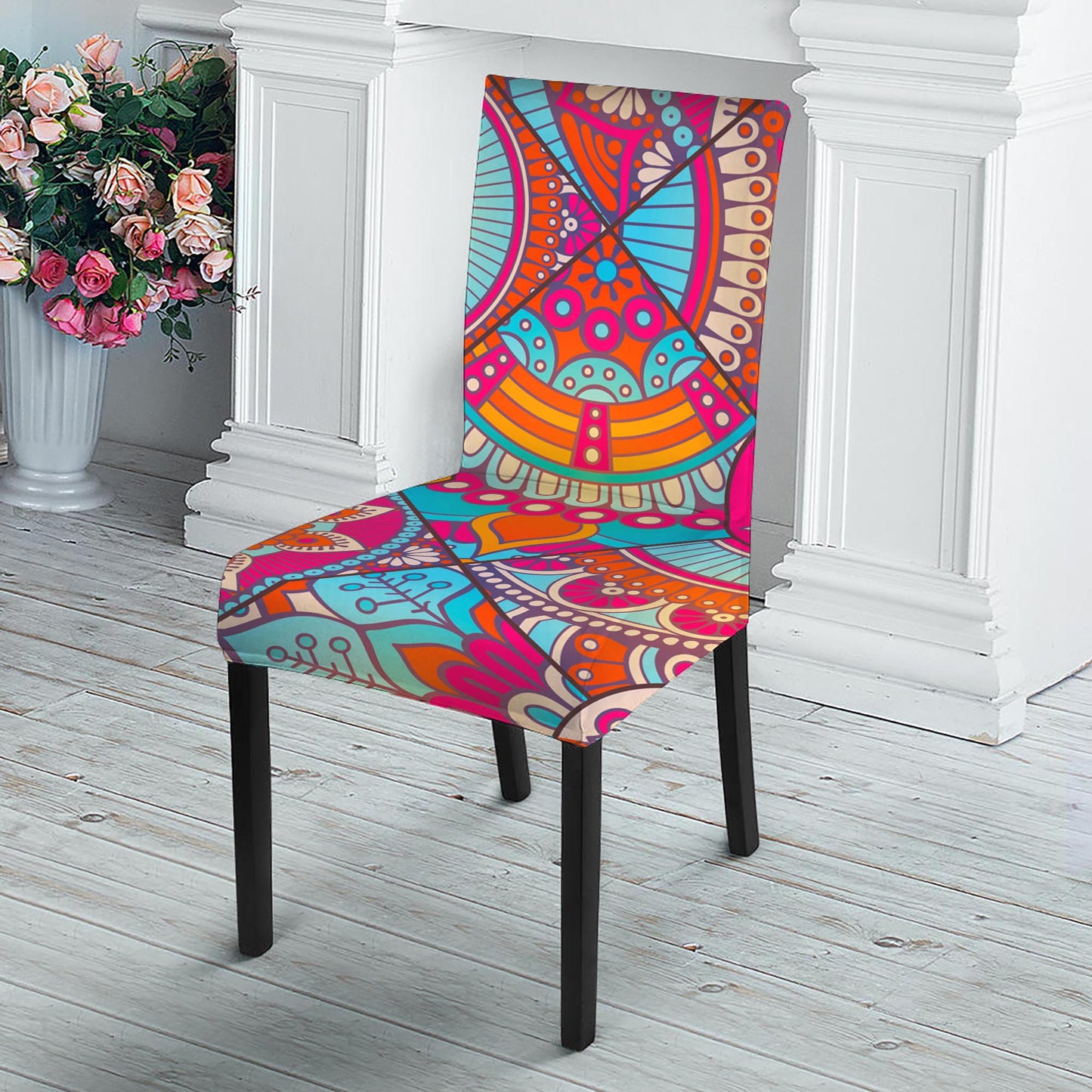 Retro Bohemian Mandala Pattern Print Dining Chair Slipcover