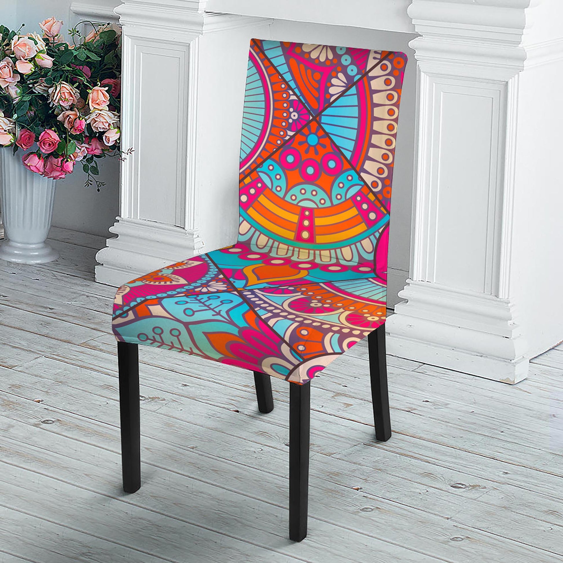 Retro Bohemian Mandala Pattern Print Dining Chair Slipcover