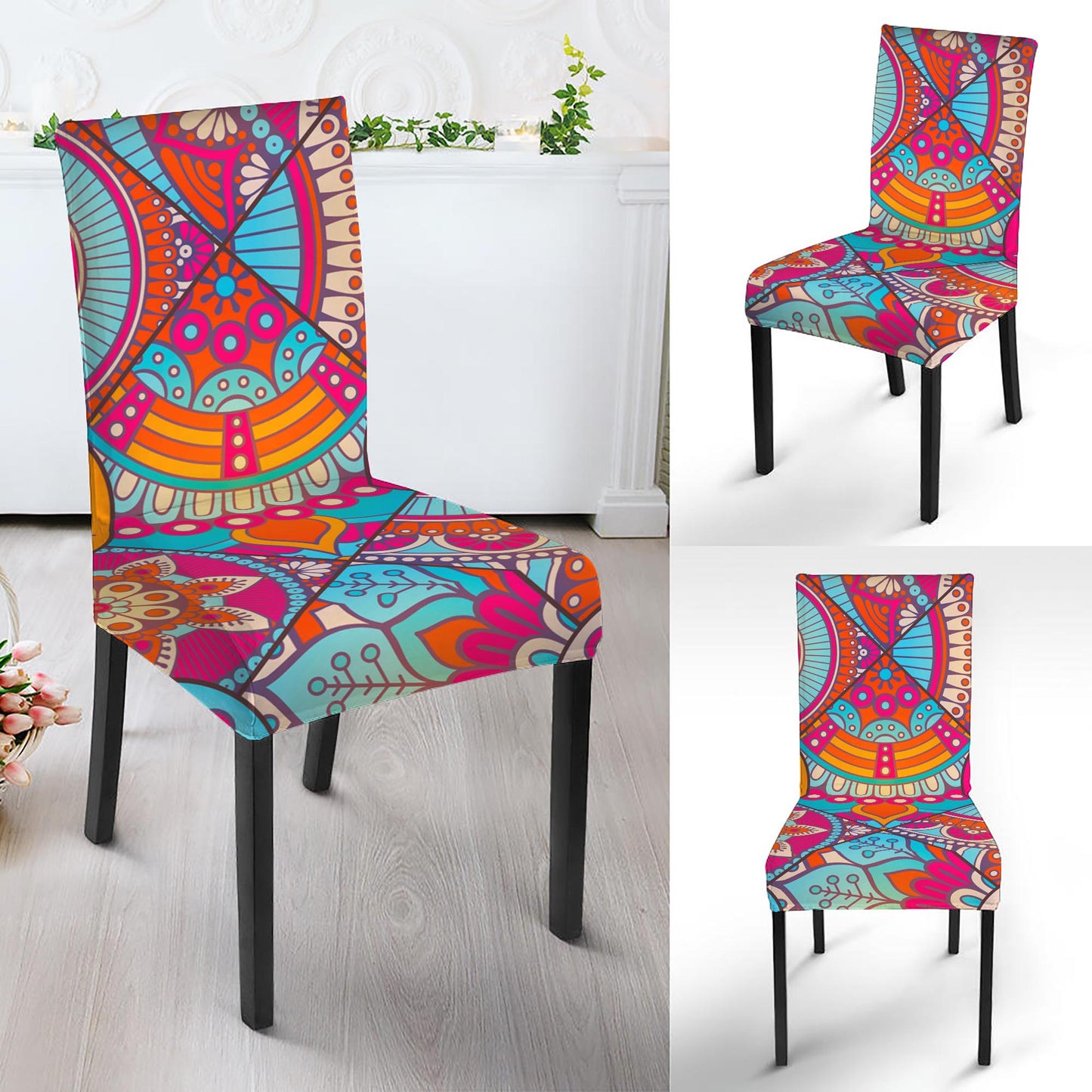 Retro Bohemian Mandala Pattern Print Dining Chair Slipcover