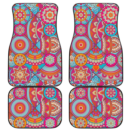 Retro Bohemian Mandala Pattern Print Front and Back Car Floor Mats
