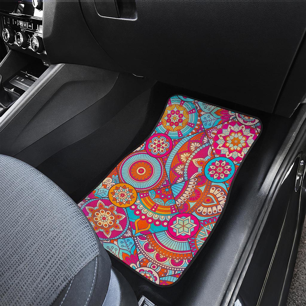 Retro Bohemian Mandala Pattern Print Front and Back Car Floor Mats