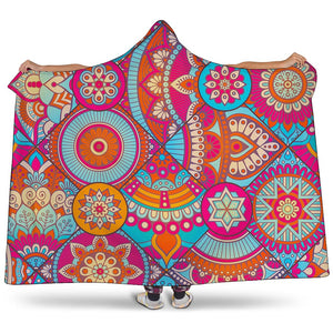 Retro Bohemian Mandala Pattern Print Hooded Blanket