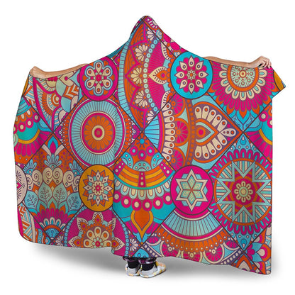 Retro Bohemian Mandala Pattern Print Hooded Blanket