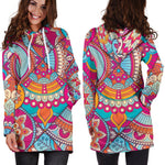 Retro Bohemian Mandala Pattern Print Hoodie Dress GearFrost