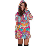 Retro Bohemian Mandala Pattern Print Hoodie Dress GearFrost