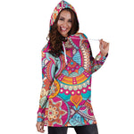 Retro Bohemian Mandala Pattern Print Hoodie Dress GearFrost