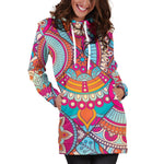 Retro Bohemian Mandala Pattern Print Hoodie Dress GearFrost