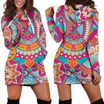 Retro Bohemian Mandala Pattern Print Hoodie Dress GearFrost