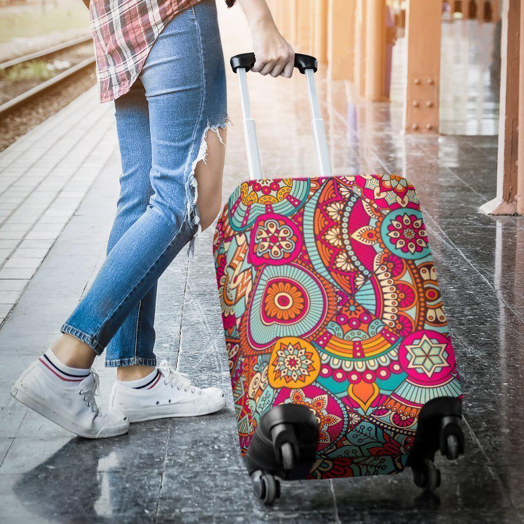 Retro Bohemian Mandala Pattern Print Luggage Cover GearFrost
