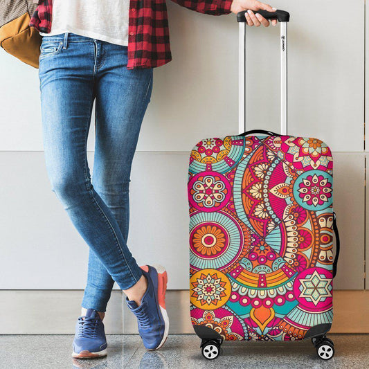 Retro Bohemian Mandala Pattern Print Luggage Cover GearFrost